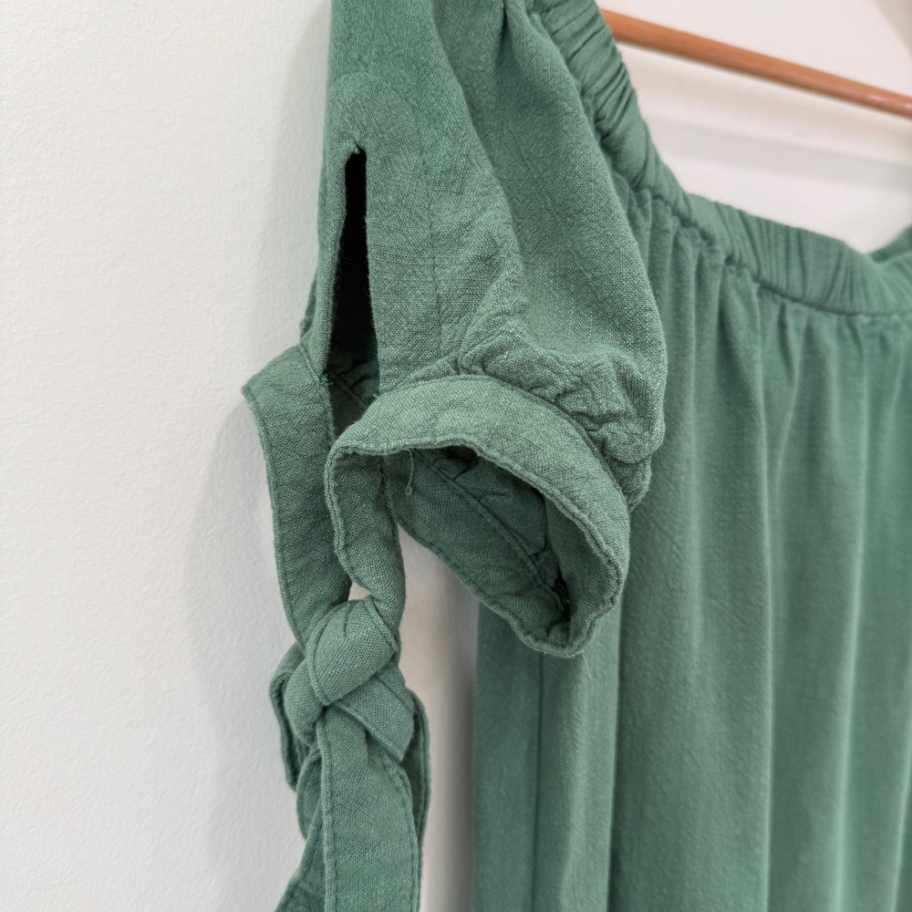 Lulus Al Fresco Evenings Off The Shoulder Mini Dress L Green Rayon Cotton Boho - Picture 3 of 10